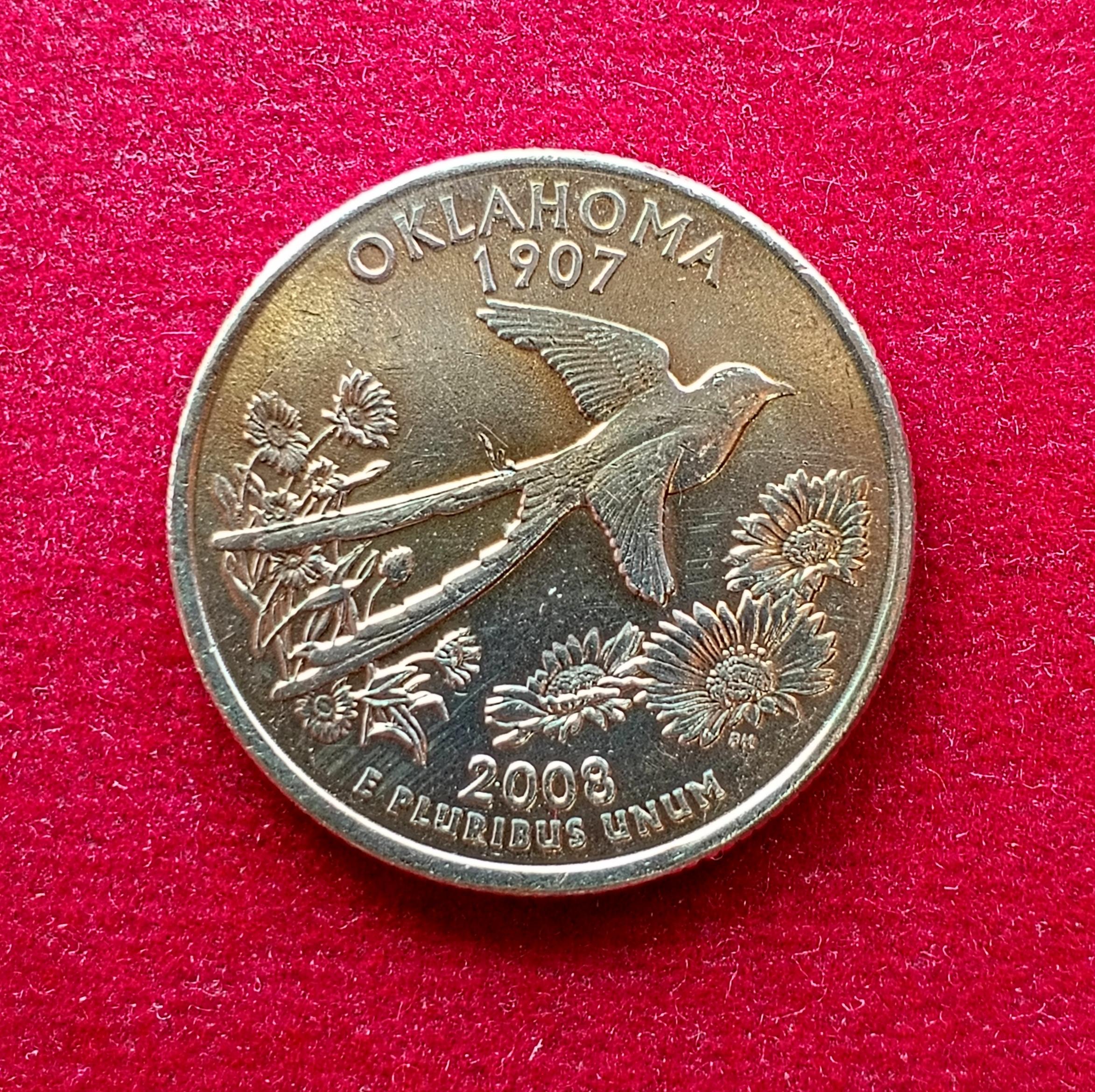 United States (USA) 1/4 Dollar Washington Quarter Oklahoma 2008   (P - Mint of Philadelphia)