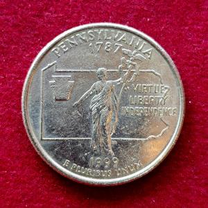 United States (USA) 1/4 Dollar "Washington Quarter" Pennsylvania 1999 Coin D (Mint of Denver)