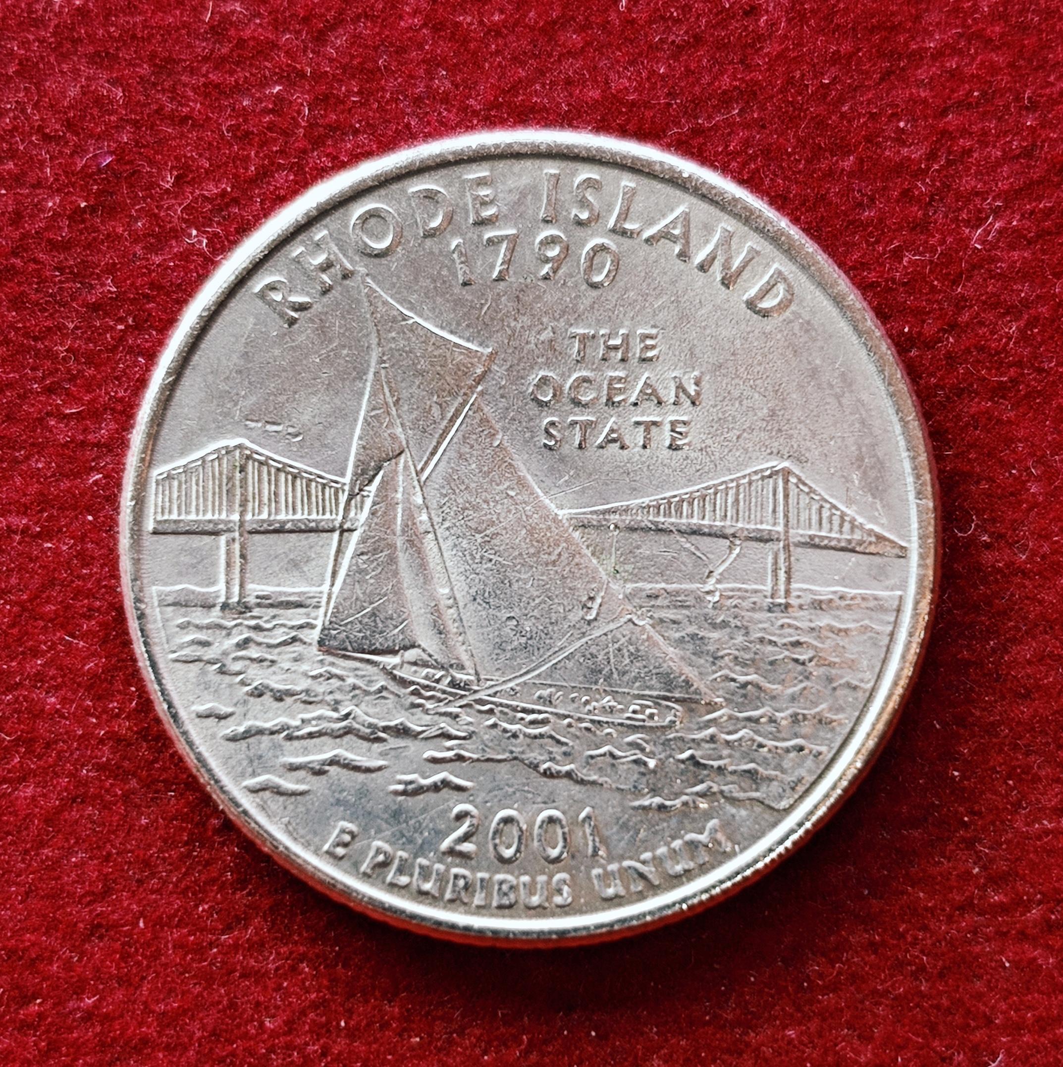 United States (USA) 1/4 Dollar Washington Quarter Rhode Island 2001 Coin (P - Mint of Philadelphia)