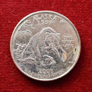 United States (USA) ¼ Dollar "Washington Quarter" Alaska 2008 Coin  (D - Mint of Denver)