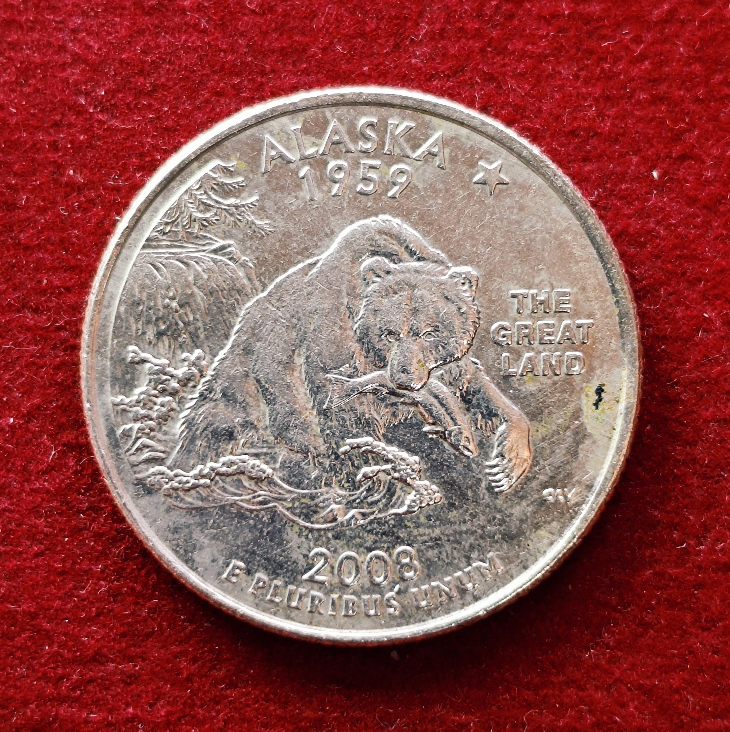United States (USA) ¼ Dollar "Washington Quarter" Alaska 2008 Coin  (D - Mint of Denver)