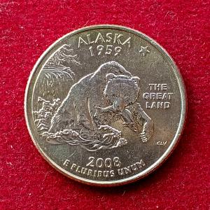 United States (USA) ¼ Dollar "Washington Quarter" Alaska 2008 Coin  (D - Mint of Denver)