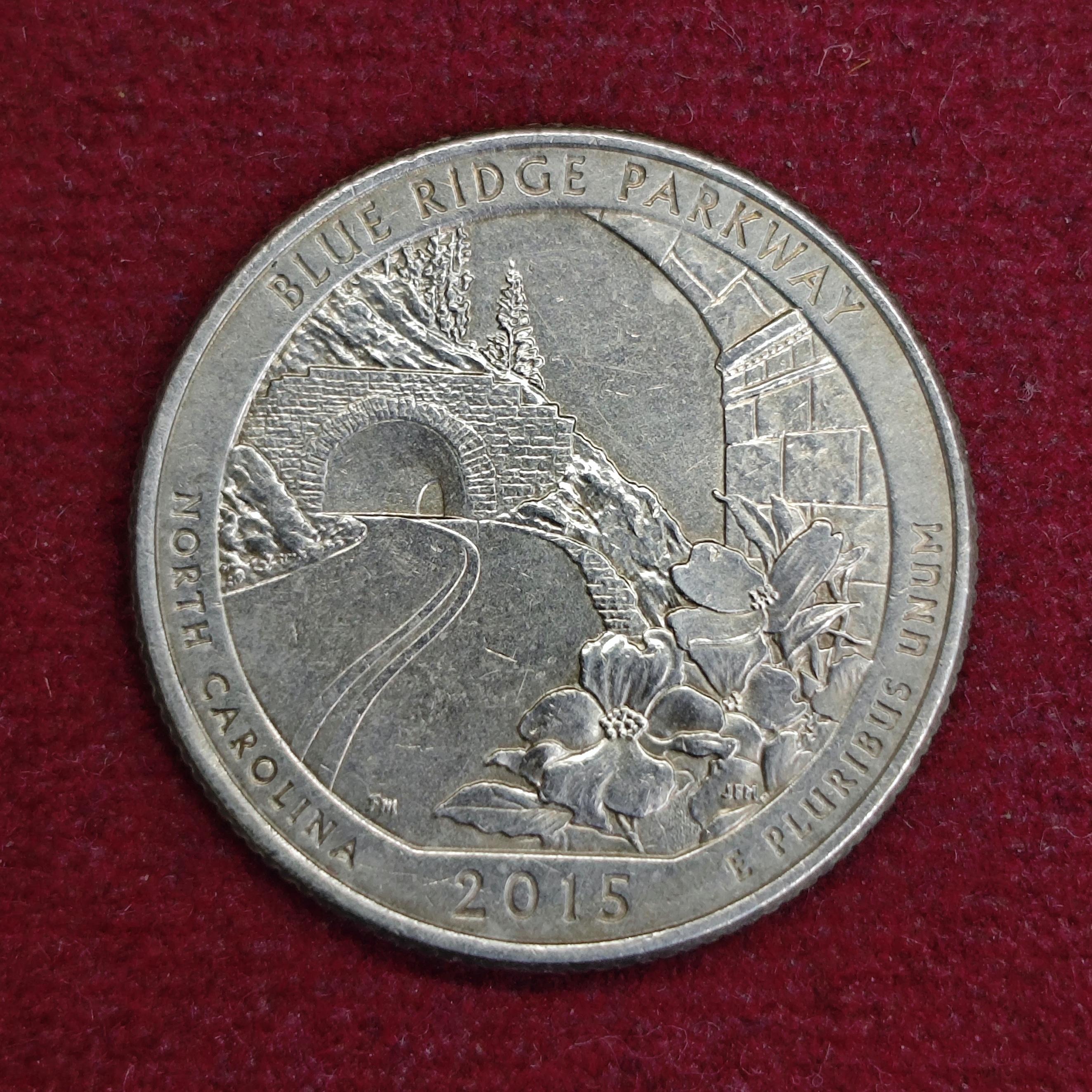 USA 1/4  Dollar ''Washington Quarter'' Blue Ridge Parkway, North Carolina 2015 Coin