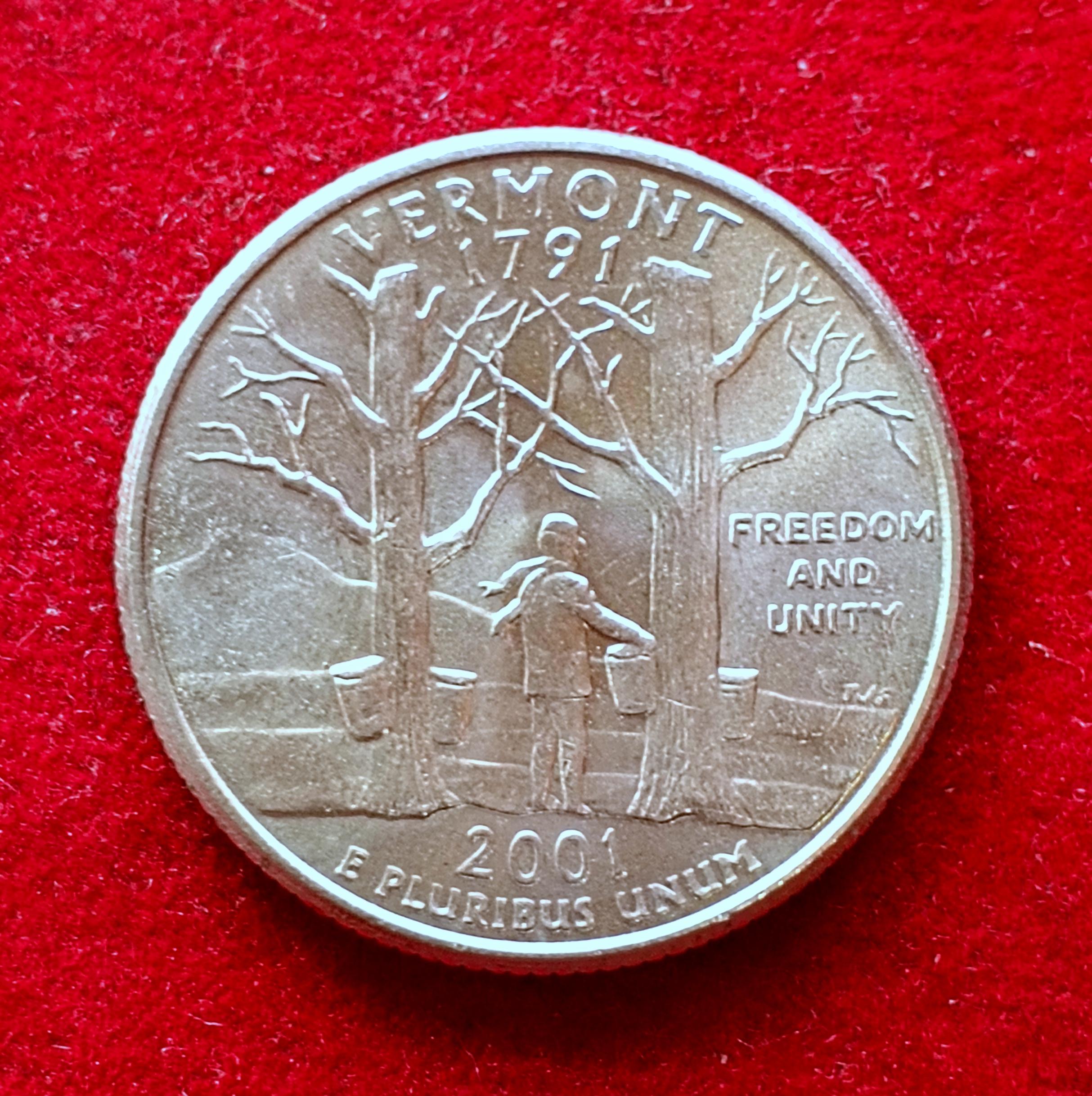 USA 1/4 Dollar Washington Quarter Vermont 2001 Coin (P - Mint of Philadelphia)