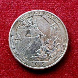USA ( United States) 1/4  Dollar "Washington Quarter" Blue Ridge Parkway, North Carolina 2015 Coin  (D - Mint of Denver)