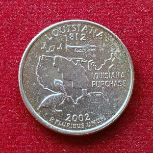 USA ( United States) 1/4 Dollar "Washington Quarter  Louisiana State  2002 Coin (P - Mint of Philadelphia)