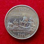 USA ( United States) 1/4  Dollar "Washington Quarter" Virginia 2000 Coin  (D - Mint of Denver)