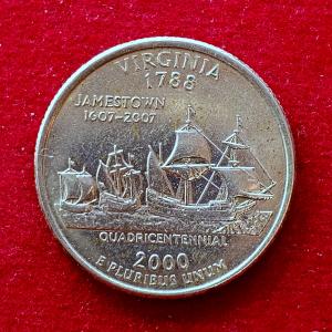 USA ( United States) 1/4  Dollar "Washington Quarter" Virginia 2000 Coin  (D - Mint of Denver)