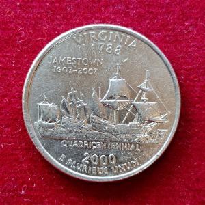 USA ( United States) 1/4  Dollar "Washington Quarter" Virginia 2000 Coin  (D - Mint of Denver)