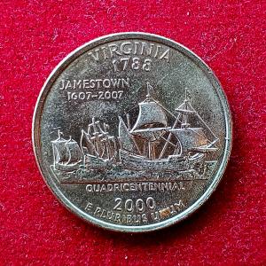 USA ( United States) 1/4  Dollar "Washington Quarter" Virginia 2000 Coin  (D - Mint of Denver)