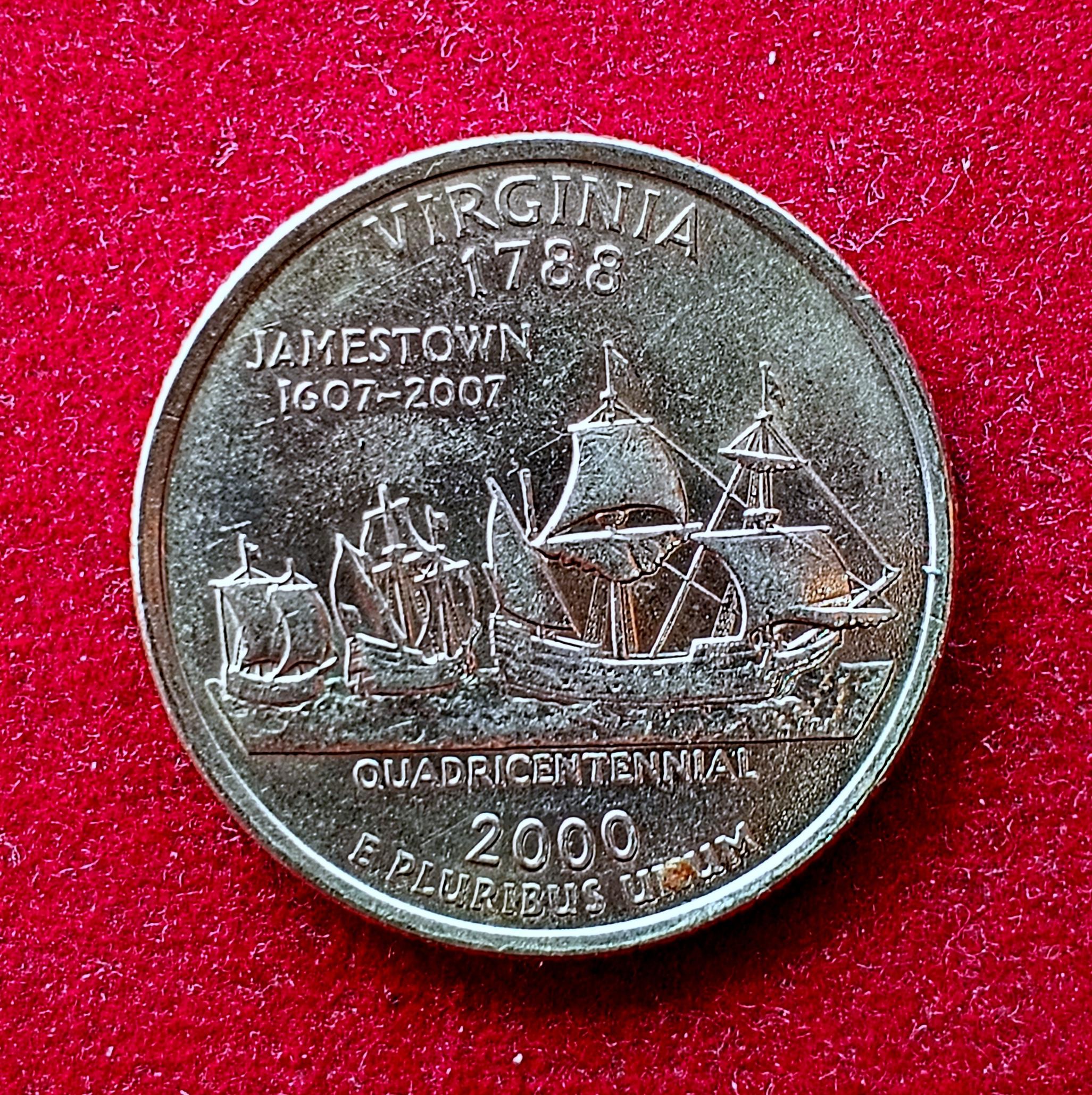 USA ( United States) 1/4  Dollar "Washington Quarter" Virginia 2000 Coin  (D - Mint of Denver)