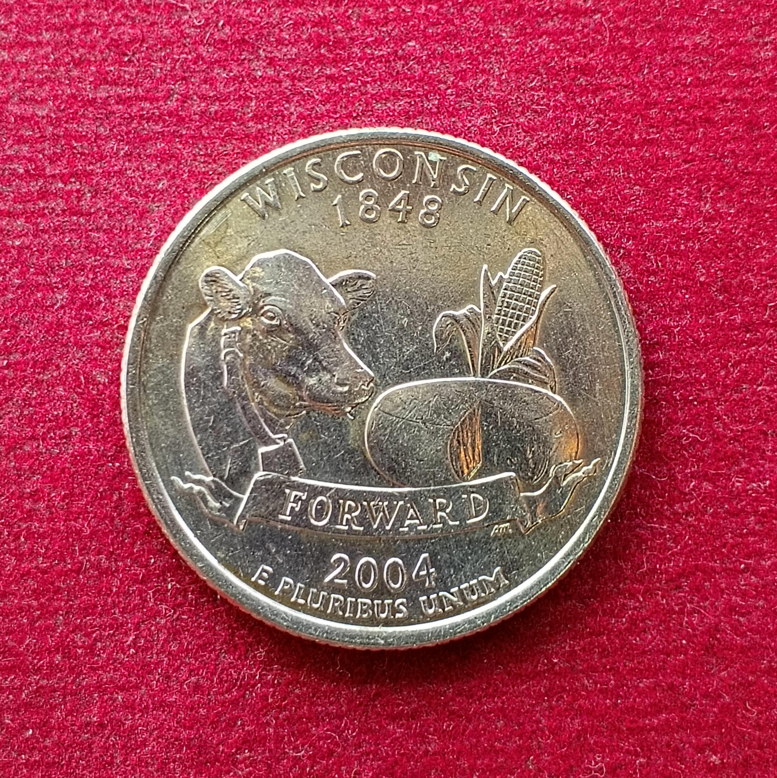 USA  (United States) 1/4 Dollar "Washington Quarter" Wisconsin 2004 Coin
